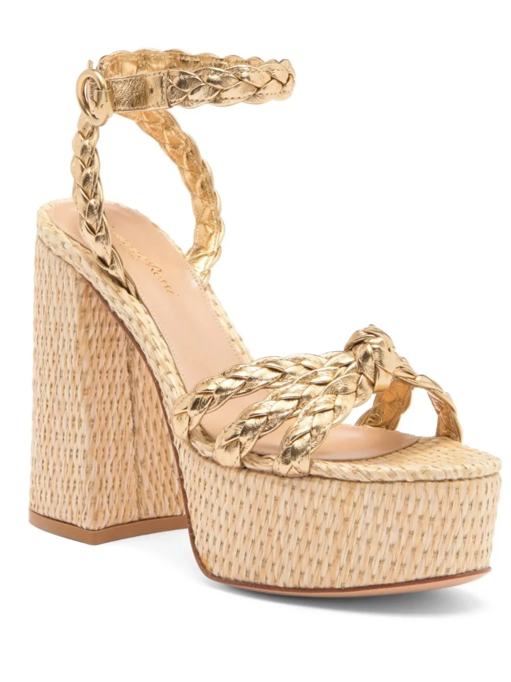 GIANVITO ROSSI Braided Metallic Woven Platform Sandal in Gold Size 36 NWT